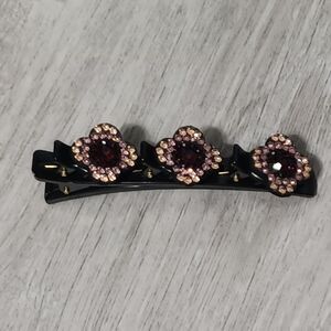 Multi-Toned Pink Rhinestone Floral Black Hair Clip